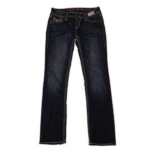 Rock Revival Womens Molly Dark Blue Embroidered Straight Jeans Size 28 E8386ET2L